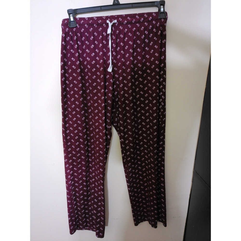 Calvin Klein Pajama Pants Men Large Burgundy Monogram Logo Drawstring Lounge PJs